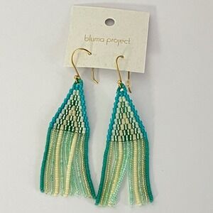 Bluma Project Beaded Fringe Earrings Womens OS Teal Mint Boho Statement Drop